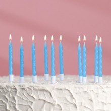 Свечи тонкие "С днем рождения" голубые 10 шт